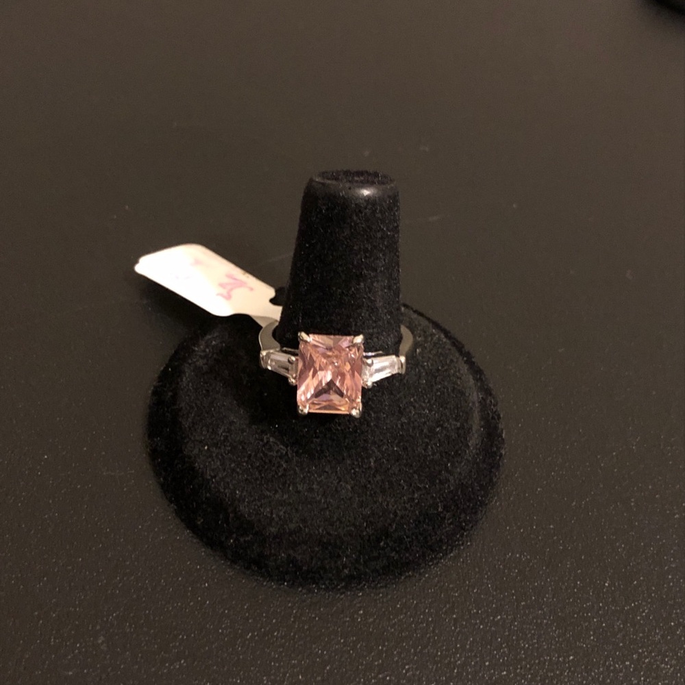Silver-Tone Pink Square-Cut Ring